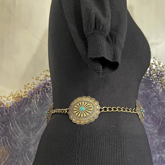 Vintage Antique Brass Tone Concho Belt - Picture 9 of 10